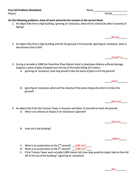 fall problems worksheet answers Epub