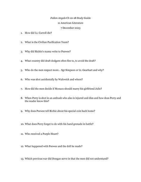 fallen angels study guide questions Epub