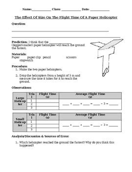 falling paper helicopter experiment graph secondary data PDF