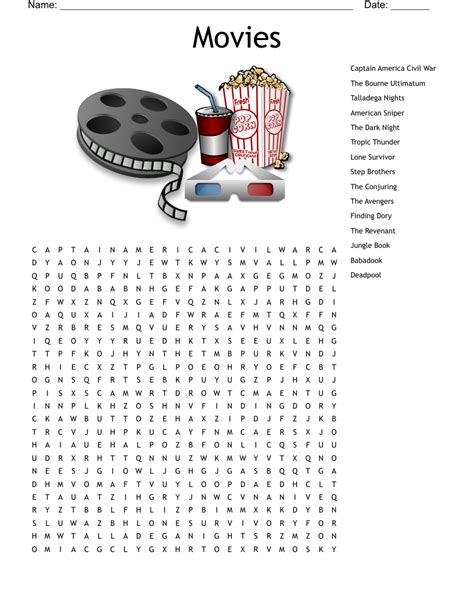 famous movies word search