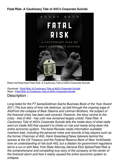 fatal risk a cautionary tale of aigs corporate suicide Kindle Editon