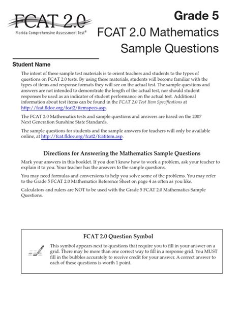 fcat sample test 4th grade math PDF