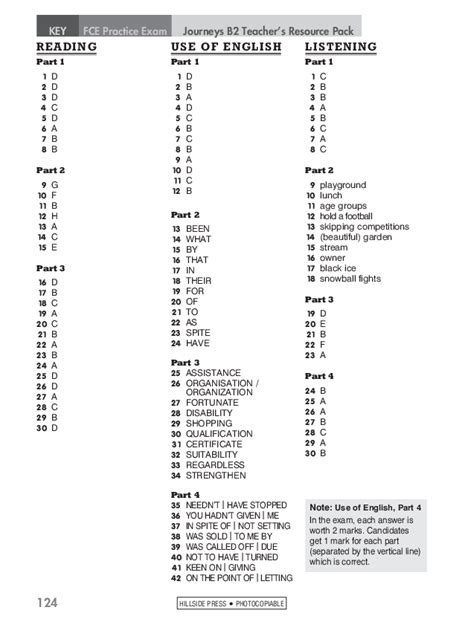 fce test 6 paper 3 key answer Reader
