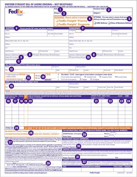 fedex freight bill of lading