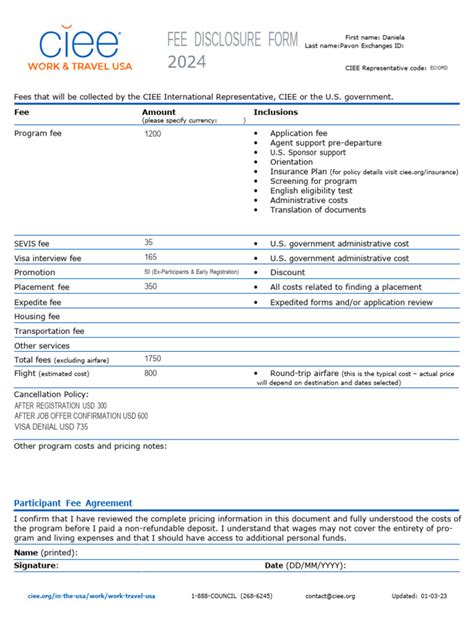 fee disclosure statement