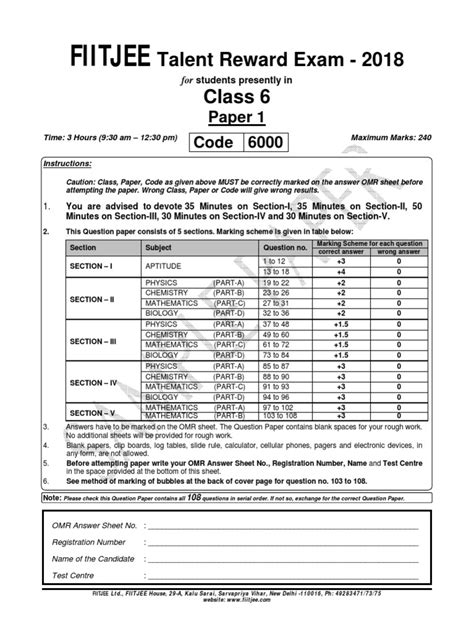 fiitjee sample papers for class 6 Epub
