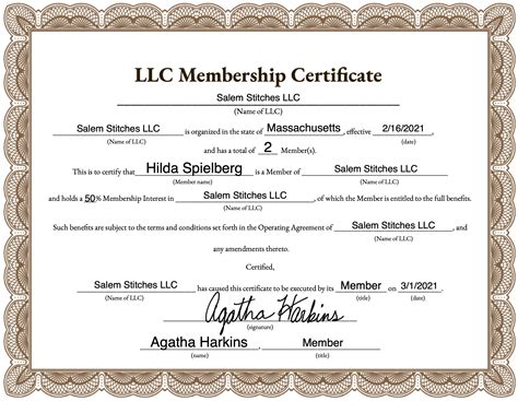 fillable llc membership certificate template Kindle Editon