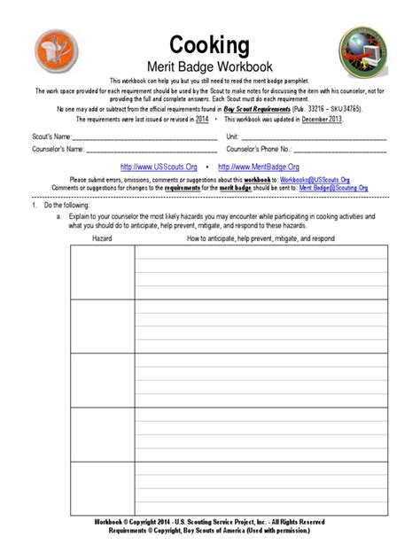 filled out cooking merit badge workbook Kindle Editon