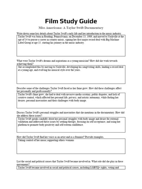 film study guide questions PDF