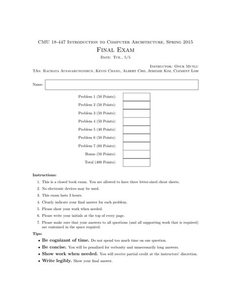 final exam cmu