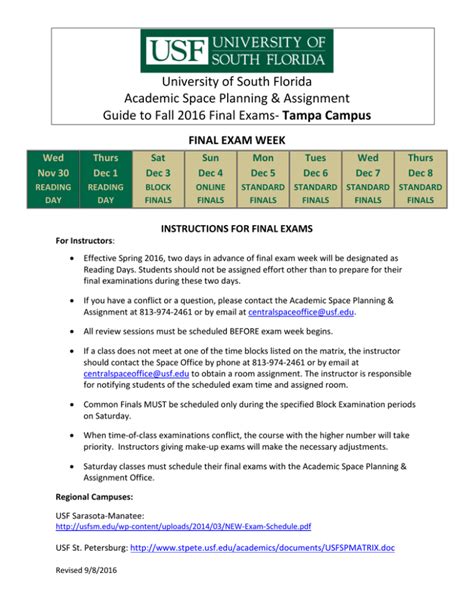 final exam schedule usf