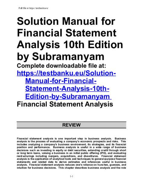 financial statement analysis 10th edition solutions for pdf Reader