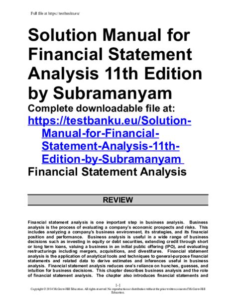 financial statement analysis solution manual Reader
