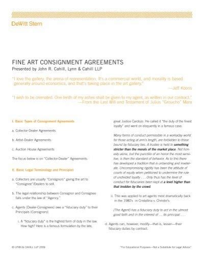 fine art consignment agreements dewitt stern group free Epub