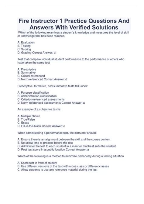 fire service instructor 1 test questions Doc