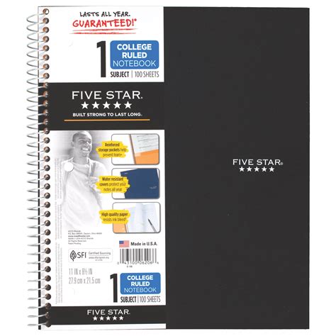 five star 1 subject notebook
