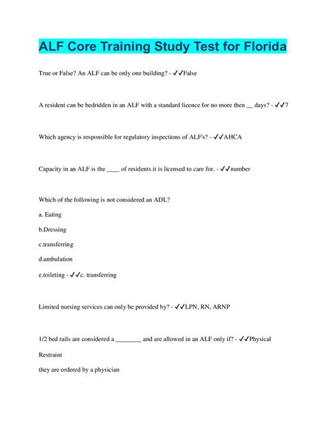 florida alf core training practice test PDF