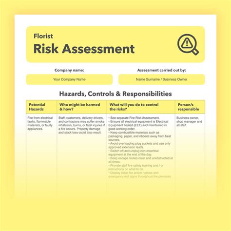 Florist Risk Assessment Template