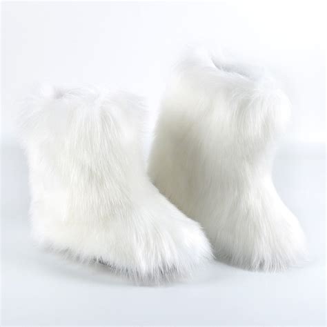 fluffy white fur boots