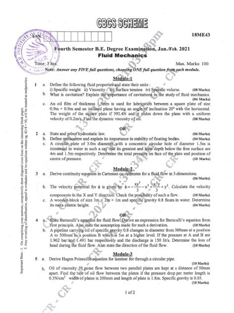 fluid mechanics question paper vtu Kindle Editon