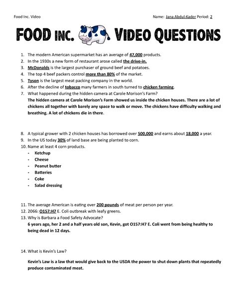 food inc discussion questions answers Doc