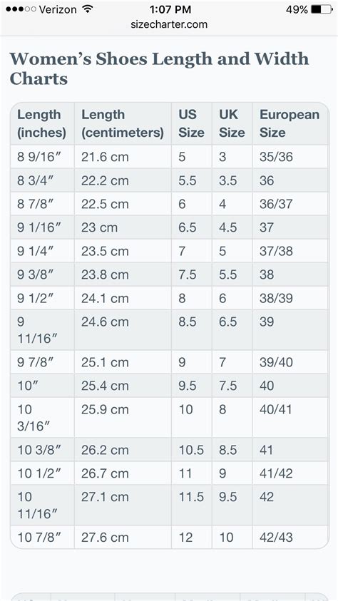 foot length in centimeters