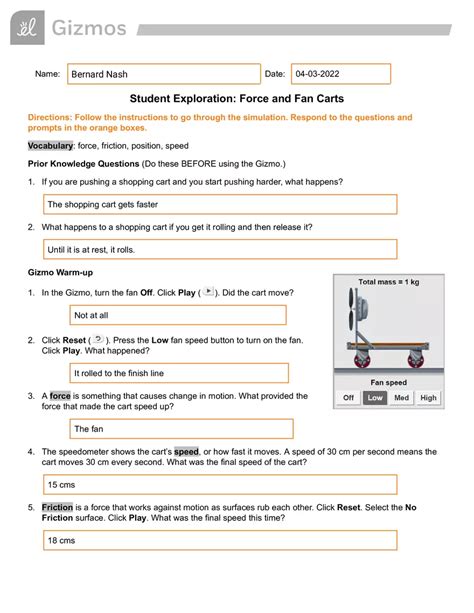 force and fan carts gizmo answer key Kindle Editon