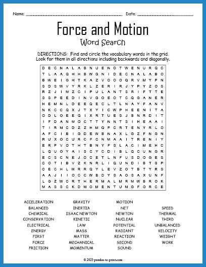 force motion word search answer key Reader