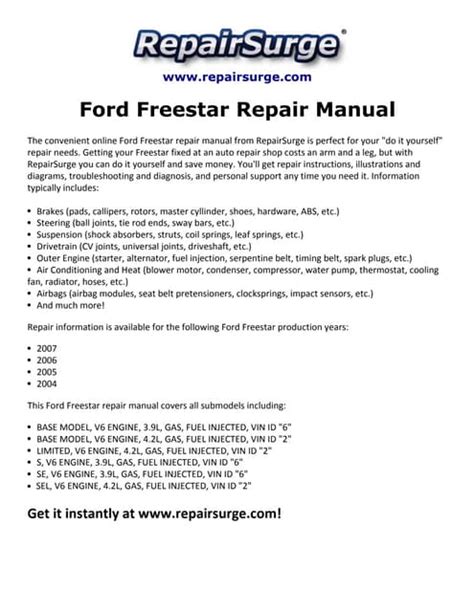 ford freestar manual pdf PDF