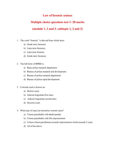 forensic science multiple choice questions answers Epub