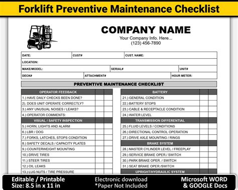 forklift maintenance schedule forms Doc