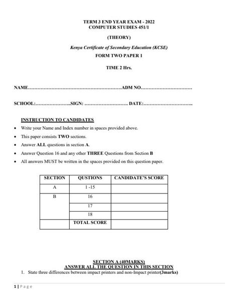form 2 exam papers Doc