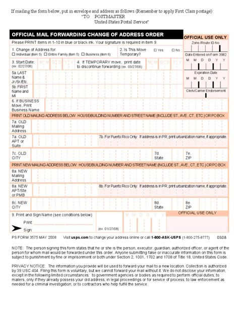 form for change of address post office