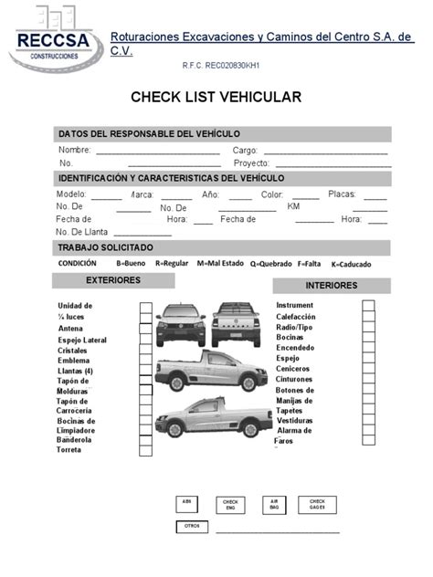 formato de check list para vehiculos pdf PDF