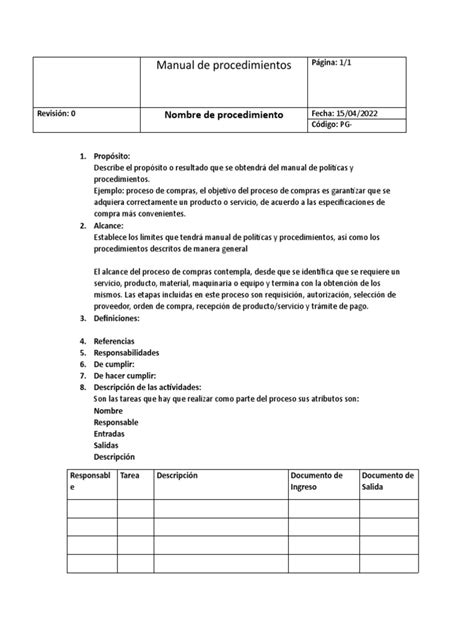 formato de manual de procedimientos pdf Kindle Editon