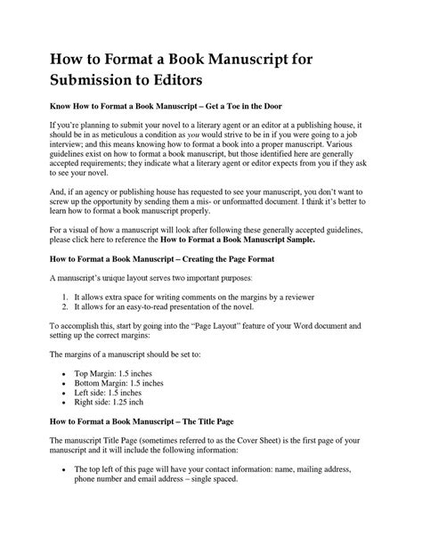 formatting manuscripts for submission to publishers and agents Doc