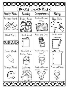 forms for literacy stations choice boards Reader