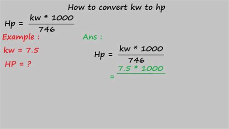 formula for kw to hp