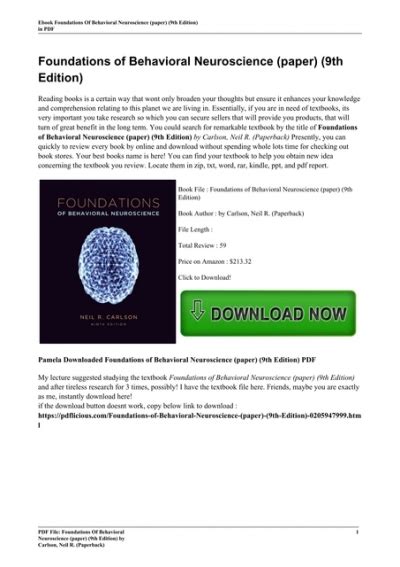 foundations of behavioral neuroscience paper 9th edition Reader
