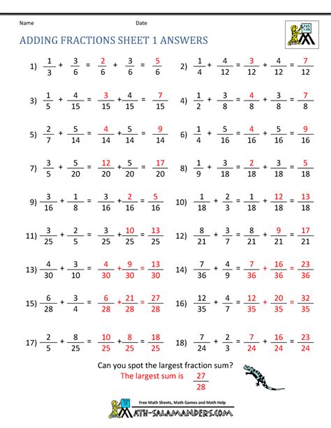 fraction questions and answers for grade 6 Reader