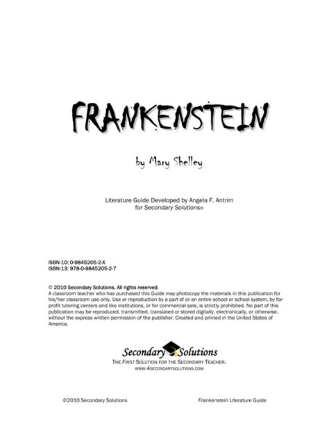 frankenstein literature guide secondary solutions answer key PDF