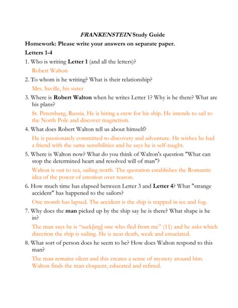 frankenstein study guide wikispaces Doc