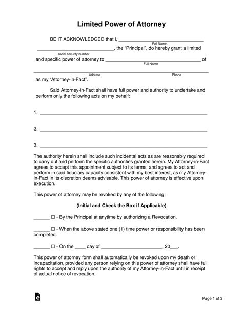 free download power of attorney form pdf Epub