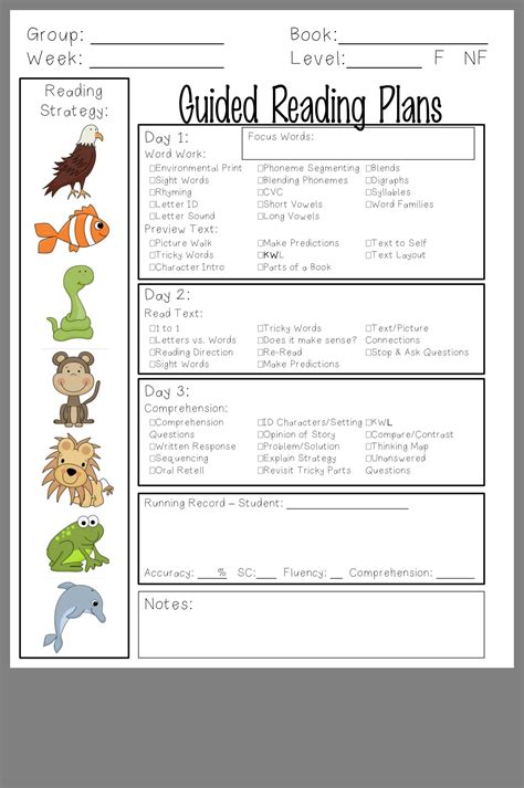 free guided reading templates Reader