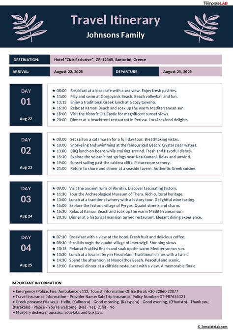 Free Itinerary Template