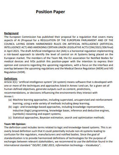 free position paper examples PDF