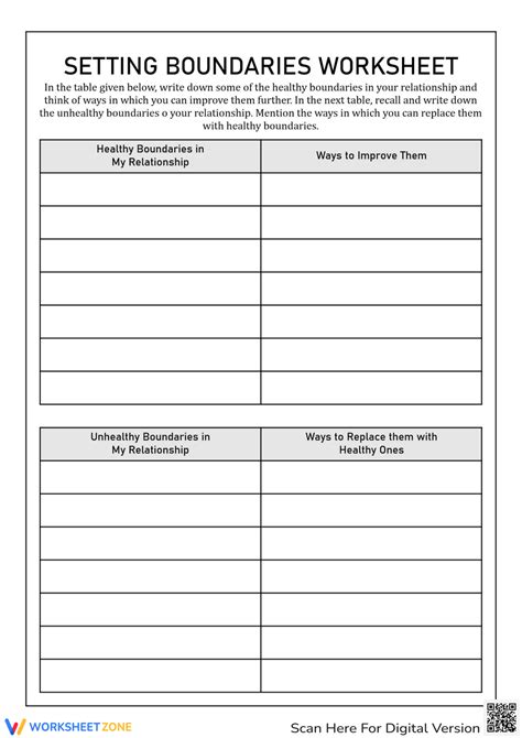 Free Printable Boundaries Worksheets