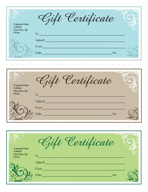 free printable gift certificates Doc