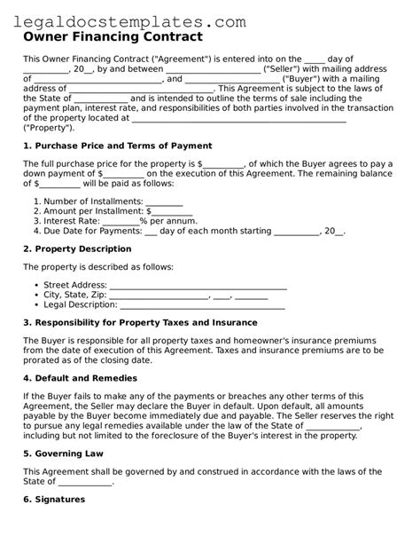 Free Printable Owner Financing Contract