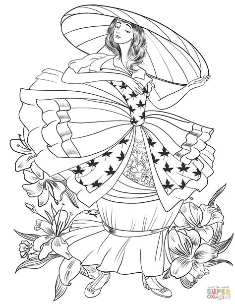 free victorian fashion adult coloring PDF
